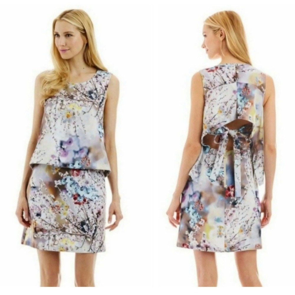 Nicole‎ Miller Dress 14 Cherry Blossom Watercolor Floral Art to Wear Open Back - Picture 12 of 13